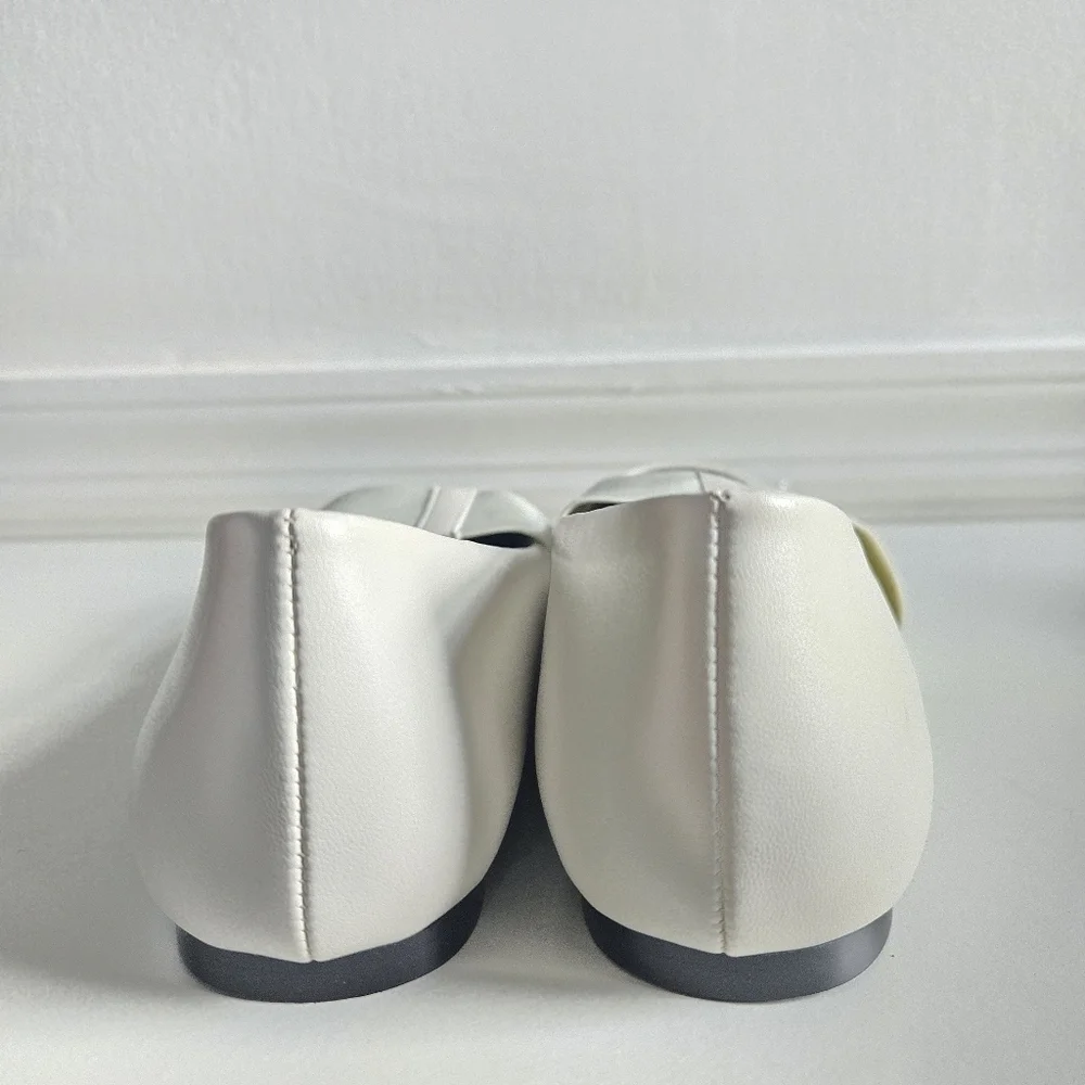 New WeWoreWhat Strap Ballet Vegan Leather Removable Strap Ivory Flats 38 EU/8 US